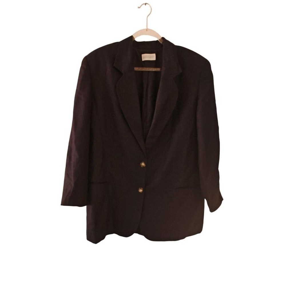 Blazer Black Lands End Vintage‎ Linen Blend Two Button Jacket 16